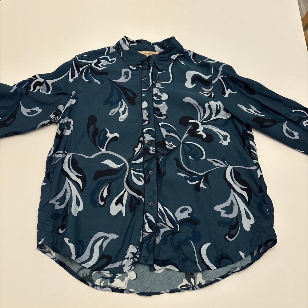 MOS MOSH Womens M Blue Floral Button Down Shirt Long Sleeve Blouse